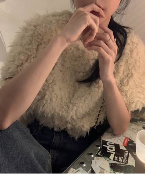 ニット セーター 「on:nue」ファー半袖ブラウス レディース on：nue ニット セーター 「on:nue」ファー半袖ブラウス