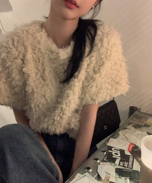 ニット セーター 「on:nue」ファー半袖ブラウス レディース on：nue ニット セーター 「on:nue」ファー半袖ブラウス