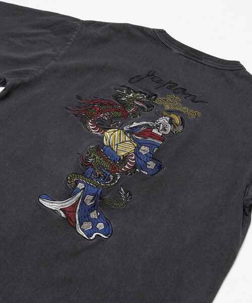 Schott 黒 半袖シャツ 鶴の刺繍 schott #ショット の 鶴を大胆にあしらった 半袖シャツ ¥22000