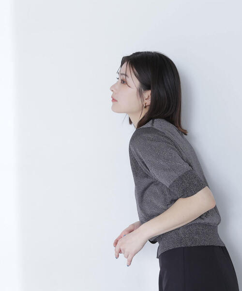 カーディガン ハーフスリーブラメカーディガン レディース NATURAL BEAUTY BASIC カーディガン ハーフスリーブラメ