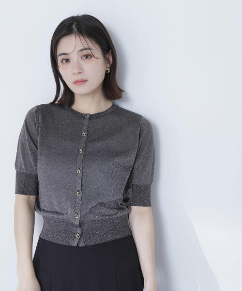 MIESROHE◆24SS/ハーフスリーブラメカーデ/カーディガン/FREE/ポリエステル/BLK/MWND241086// MIESROHE（ミースロエ）の「sustainable ハーフスリーブラメ