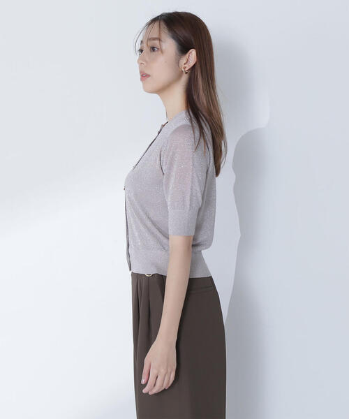 ハーフスリーブラメカーディガン NATURAL BEAUTY BASIC カーディガン ハーフスリーブラメ