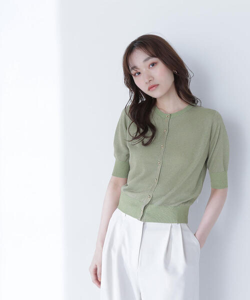 ハーフスリーブラメカーディガン NATURAL BEAUTY BASIC カーディガン ハーフスリーブラメ