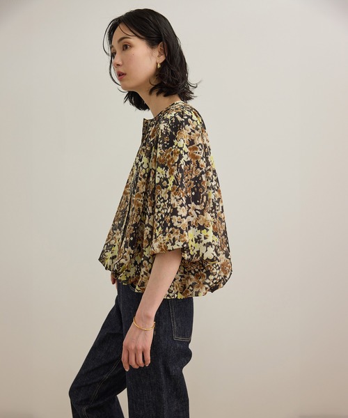 ROPE' ブラウス シャツ 「洗える」フェイディドフラワープリント