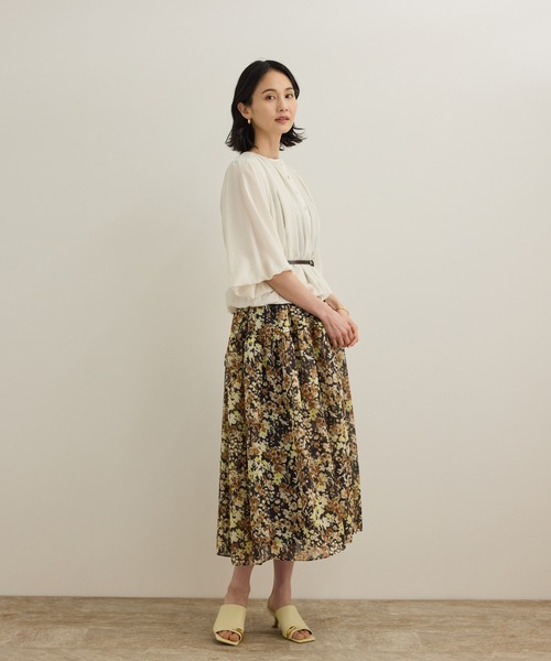 ROPE' ブラウス シャツ 「洗える」フェイディドフラワープリント