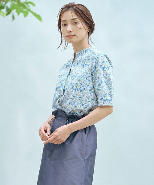 ブラウス シャツ 「洗える」LIBERTY バンドカラー レディース