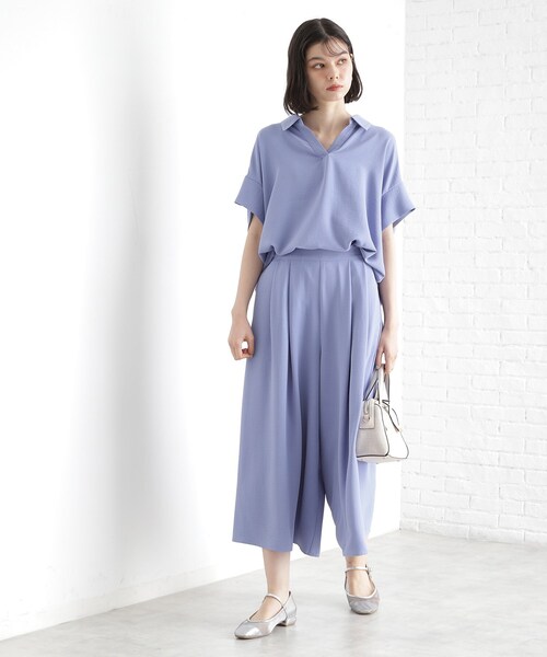 okine スラックス フレア 即日発送 THE SHOP TK パンツ フレアスカーチョ「防シワ／接触冷感／洗濯