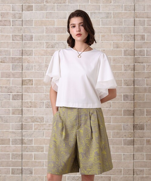 ANAYI（アナイ） tシャツ ポンチオーガン使いフレア袖 プルオーバー