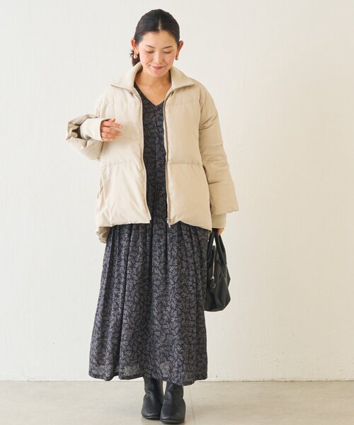 【美品】ビアズリージップフレアーダウンコート　ブラック 美品】ビアズリージップフレアーダウンコート ブラック BEARDSLEY