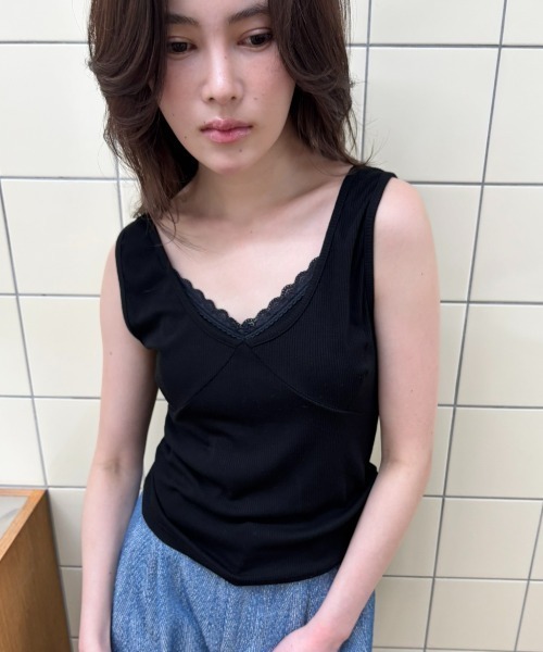 FUULLY STUDIO タンクトップ ノースリーブ ビスチェライクレイヤード 