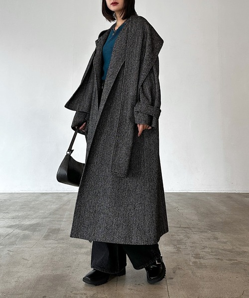 【美品✨】パパス  ウール100％ ロングコート チェスターコート ヘリンボーン コート チェスターコート ヘリンボーンロングコート レディース