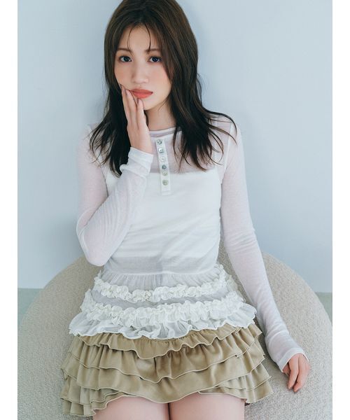 か*な様 FURFUR 裾フリルジャージートップス FURFUR（ファーファー） ヘンリーネック tシャツ 裾フリルジャージー