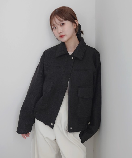 【ayu × LIAN】ステンカラーカールシャギーブルゾン ブラック ayu × LIAN】ステンカラーカールシャギーブルゾン ブラック LIAN
