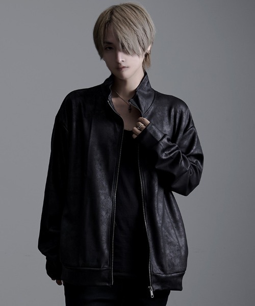 【L&KOND】ルコンド　本革フラワープリント　　ライダース　ブルゾン ブルゾン アウター 「LOUIS CHAVLON /ルイシャブロン」LCレザー風ptZIP