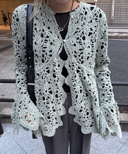 トップス Ameri UND VELOUR LACE PEPLUM KNIT TOP Ameri（アメリ） ニット セーター UND VELOUR LACE PEPLUM KNIT TOP