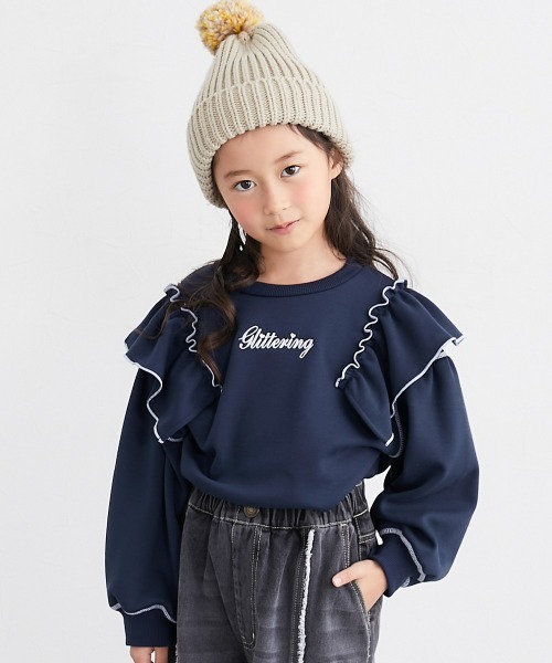 トレーナー 裏ベロア 配色メロウフリル付きトレーナー キッズ 子供服