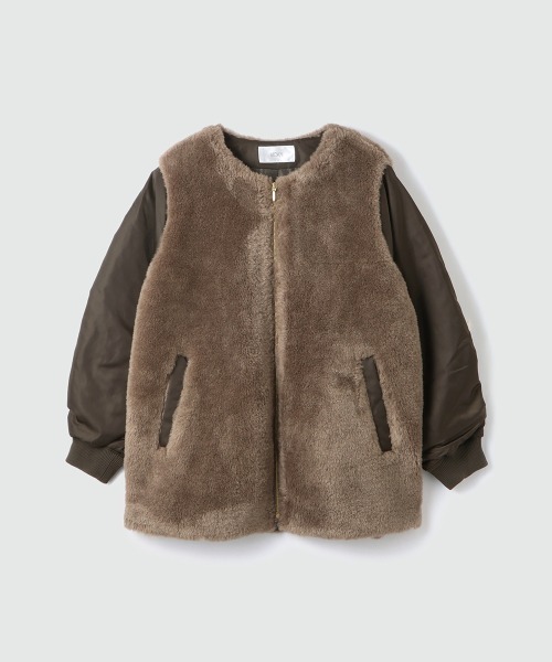 VICKY（ビッキー） ノーカラーコート コート ボア切替ノーカラーミドル