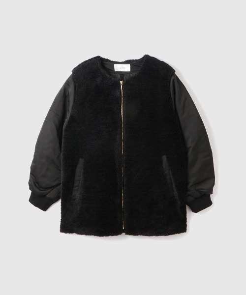 VICKY（ビッキー） ノーカラーコート コート ボア切替ノーカラーミドル