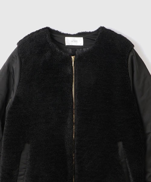 VICKY（ビッキー） ノーカラーコート コート ボア切替ノーカラーミドル