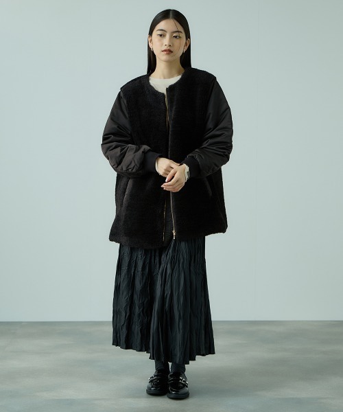 VICKY（ビッキー） ノーカラーコート コート ボア切替ノーカラーミドル