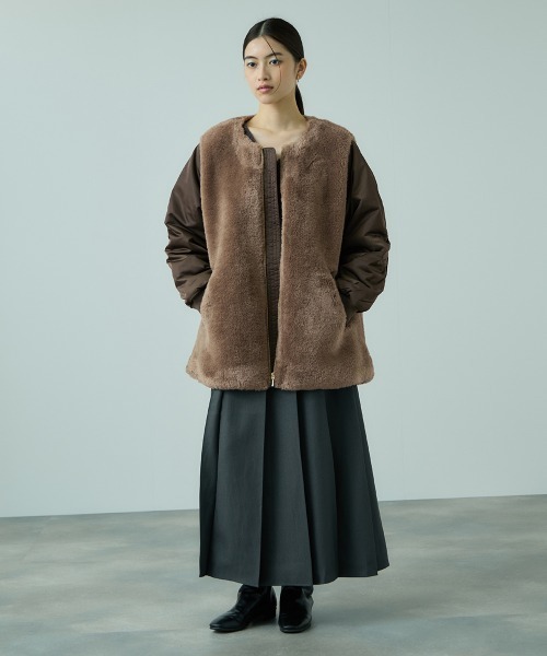 VICKY（ビッキー） ノーカラーコート コート ボア切替ノーカラーミドル