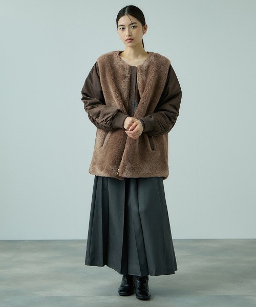 VICKY（ビッキー） ノーカラーコート コート ボア切替ノーカラーミドル