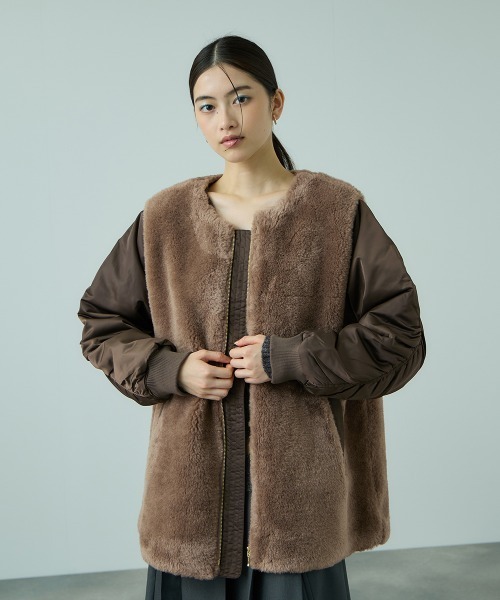 VICKY（ビッキー） ノーカラーコート コート ボア切替ノーカラーミドル