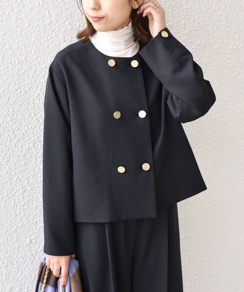 新品★シビラ★ブラック　軽量　ノーカラージャケット　ポリエステル 手洗い可 SHIPS Colors（シップスカラーズ） ジャケット ノーカラージャケット