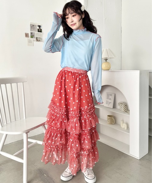 SOLLON.（ソルロン） tシャツ パイピングシアーハイネックトップス