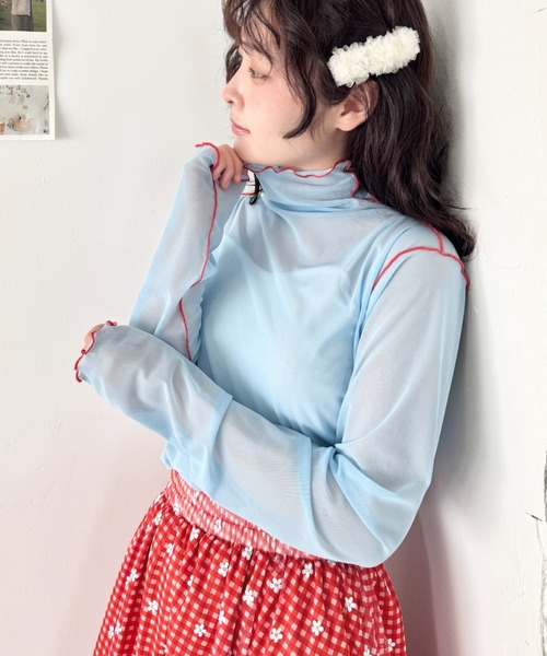 SOLLON.（ソルロン） tシャツ パイピングシアーハイネックトップス
