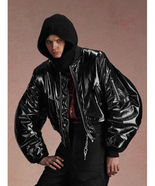 ダウンジャケット ダウン PATENT MASSIVE ROUNDED SLEEVE BOMBER JACKET メンズの画像
