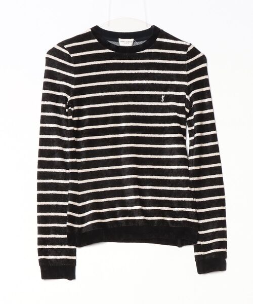 「SAINT LAURENT PARIS」 ボーダー柄長袖カットソー S ブラック レディース