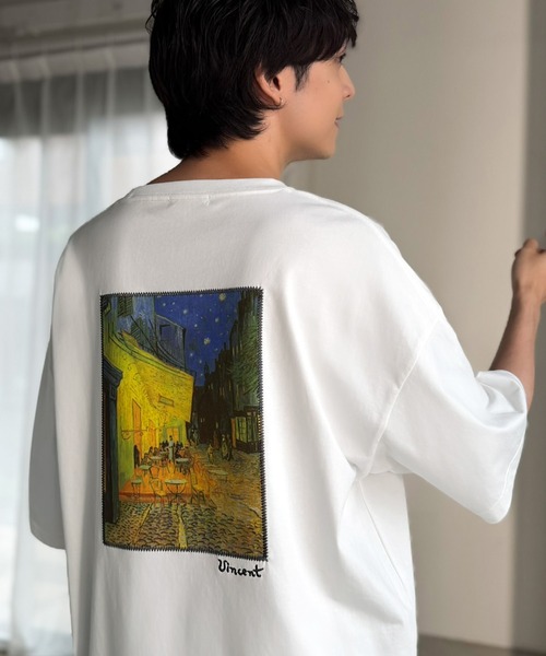 Java tシャツ 「ゴッホ絵画グラフィック」ステッチ刺繍MIXデザイン 高
