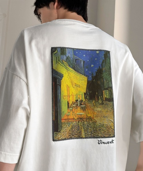 Java tシャツ 「ゴッホ絵画グラフィック」ステッチ刺繍MIXデザイン 高