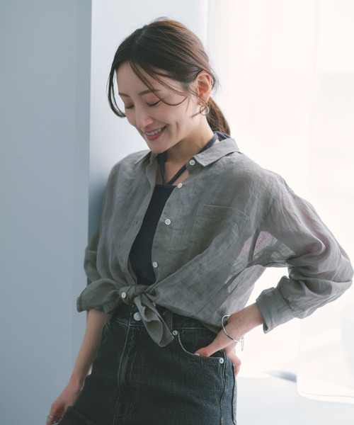 【新品未使用】コヒナ　ベーシックラミーシャツ　完売商品 COHINA（コヒナ） ブラウス シャツ ベーシックラミーシャツ 「低身長