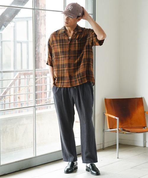 BAYFLOW（ベイフロー） シャツ 半袖 エアライトリネンチェックシャツ