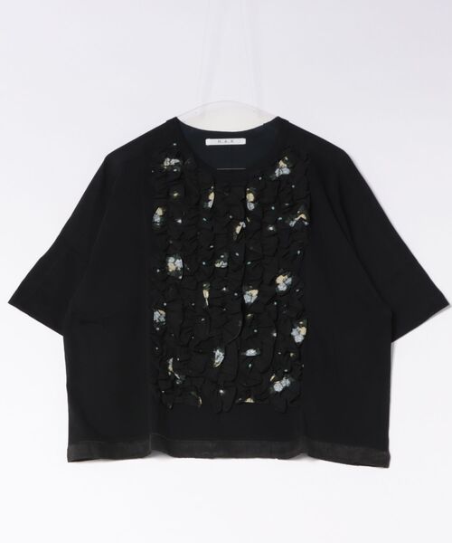 tシャツ ミニバラブーケパピリオカットジャカード＋サイロプレミアム天竺フリルカットソー レディースの画像