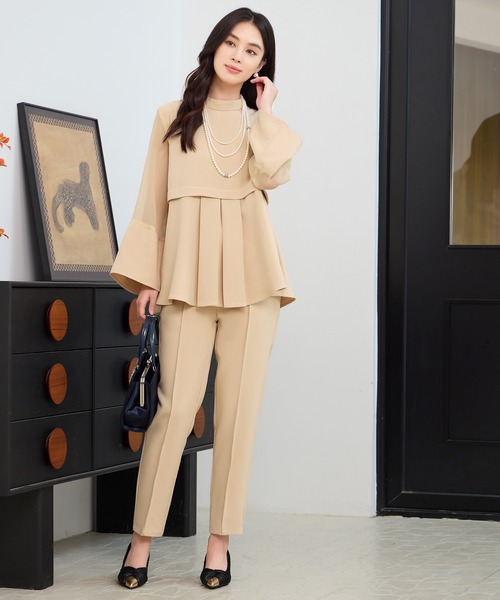 ペプラムセットアップドレス パンツドレス DRESS+（ドレスプラス） パンツドレス ペプラムトップス パンツ