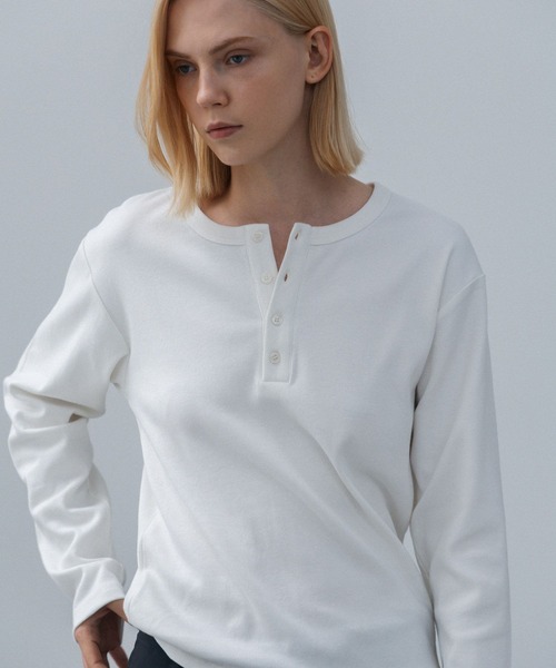 LURAKU ヘンリーネック tシャツ 「LURAKU」Rib Henry Neck Long Sleeve