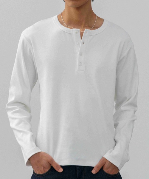 LURAKU ヘンリーネック tシャツ 「LURAKU」Rib Henry Neck Long Sleeve