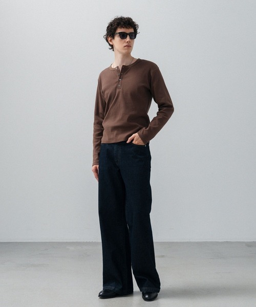 LURAKU ヘンリーネック tシャツ 「LURAKU」Rib Henry Neck Long Sleeve