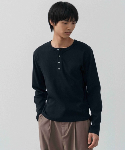 LURAKU ヘンリーネック tシャツ 「LURAKU」Rib Henry Neck Long Sleeve