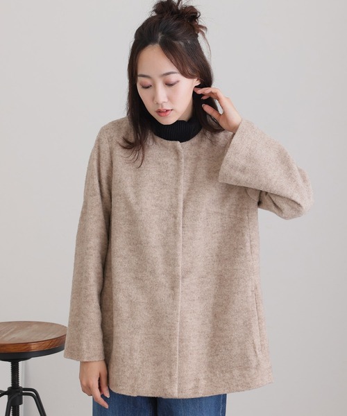 Tacasi ノーカラーウールジャケット ElegChic ジャケット ノーカラージャケット 無染色ウール