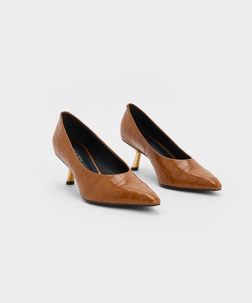 クロックエンボス スラントヒールパンプス CHARLES & KEITH クロックエンボス スラントヒールパンプス