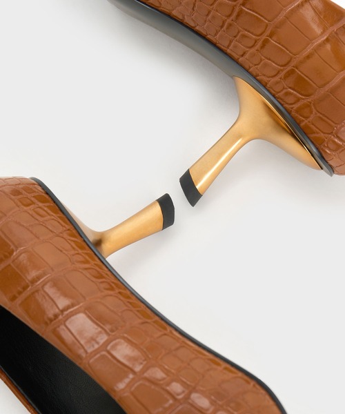 CHARLES ＆ KEITH パンプス クロックエンボス スラントヒール