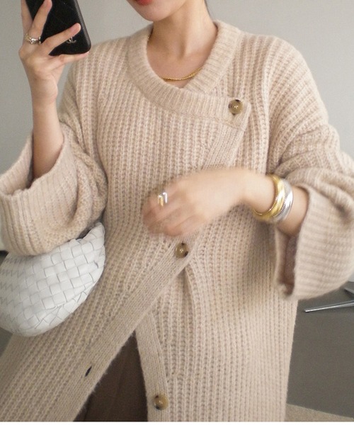 LYEON（リヨン） カーディガン モヘアタッチローゲージロングニット