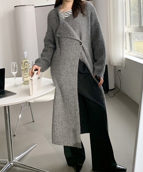 LYEON（リヨン） カーディガン モヘアタッチローゲージロングニット
