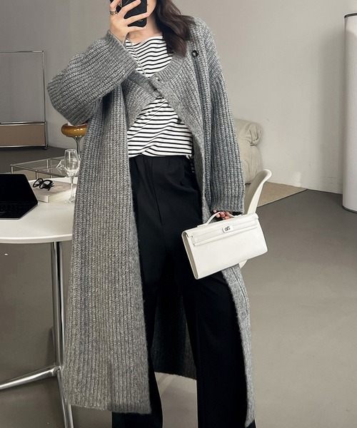 LYEON（リヨン） カーディガン モヘアタッチローゲージロングニット