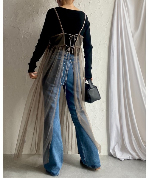 2WAYパール付きシアーレースバックリボンボレロスリットキャミワンピース M Leja（レジャ）の「【LEJA】2WAYパール付きシアーレースバック