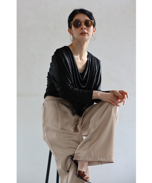 cawaii tシャツ （コサージュ付き） （黒）重なるカバードレープの艶 